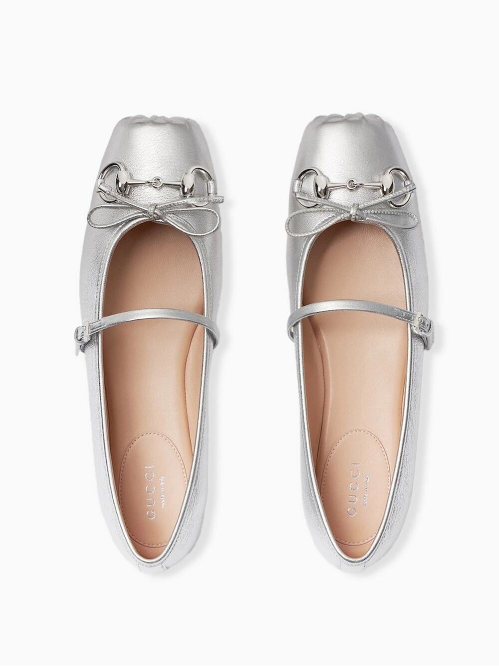 Gucci Horsebit Metallic Leather Mary Jane Ballet Flats Silver 37.5